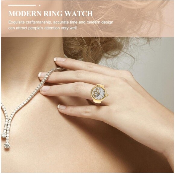 Ring Watch: Butterfly Shape, Gold Round Quartz Vintage Ring Watch - Unisex - Picture 7 of 8